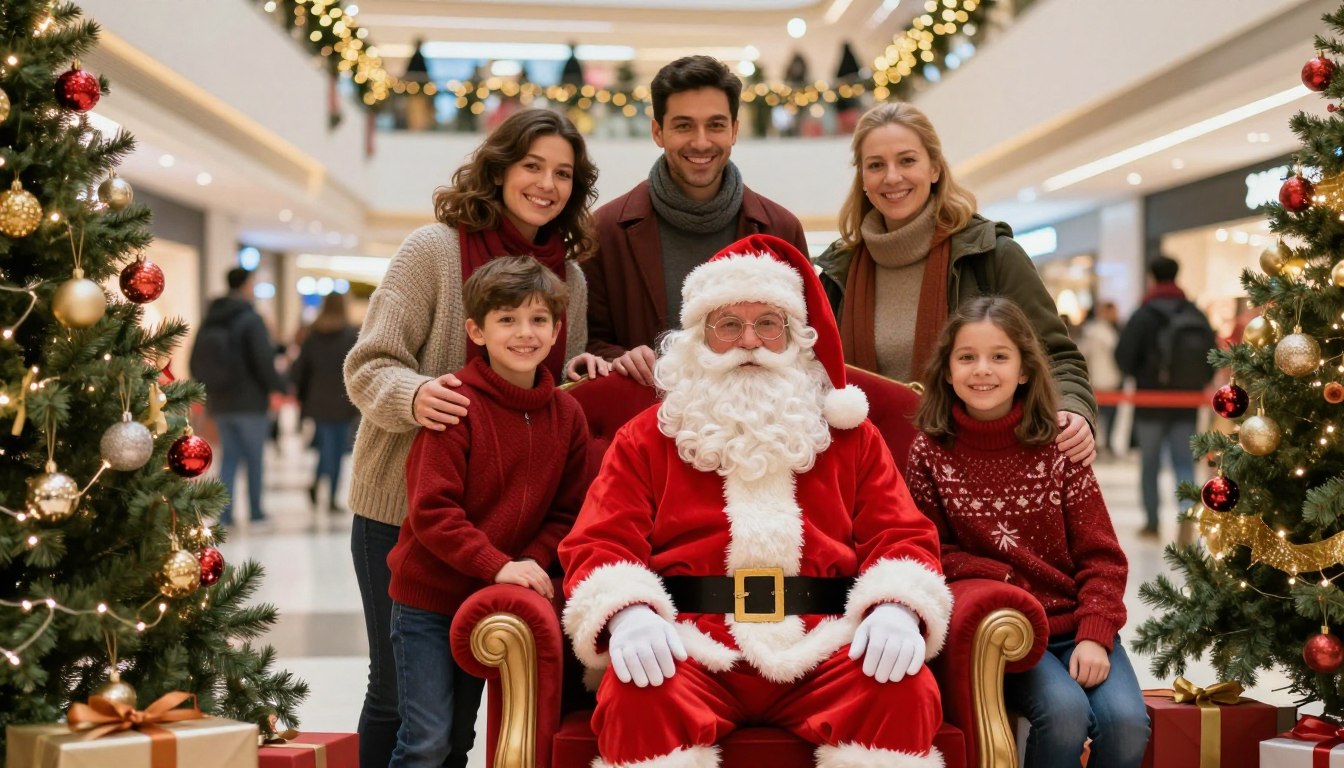 Foto com Papai Noel Papai Noel no shopping Fotografia de Natal Natal em família