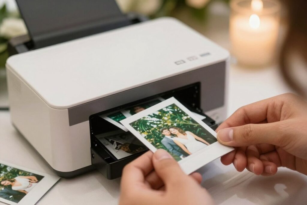 Impressora para fotos instantâneas vista em um casamento
